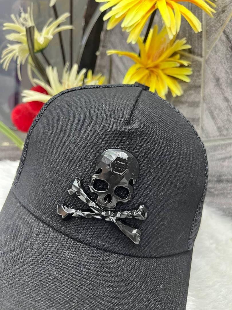 Philipp Plein Grey Front Skull Logo Premium Unisex Cap With Safety Box