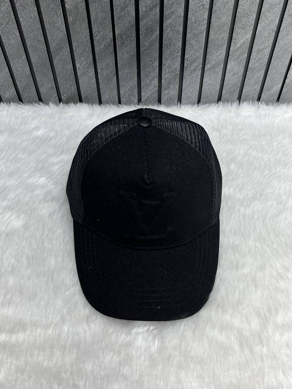 Louis_Vuitton_All_Black_Big_Front_Logo_Net_Premium_Unisex_Cap_With_Safety_Box
