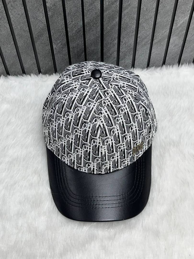 Dior_All_Black_Monogram_Premium_Small_Side_Logo_Leather_Unisex_Cap_With_Safety_Box