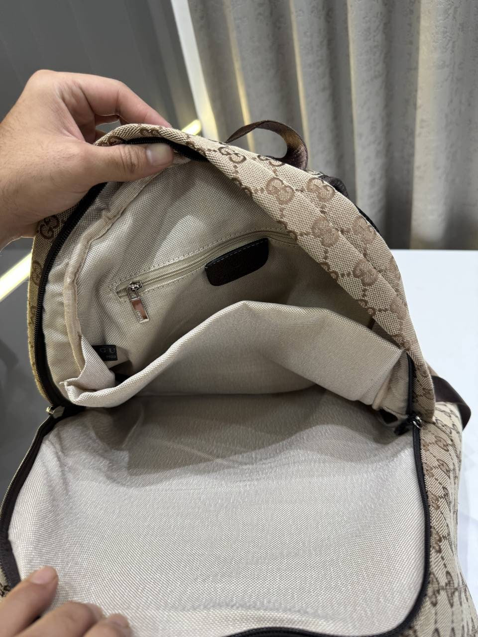 GUCCI BEIGE MONOGRAM PREMIUM CLASSIC UNISEX BAGPACK WITH OG DUST BAG & CARD