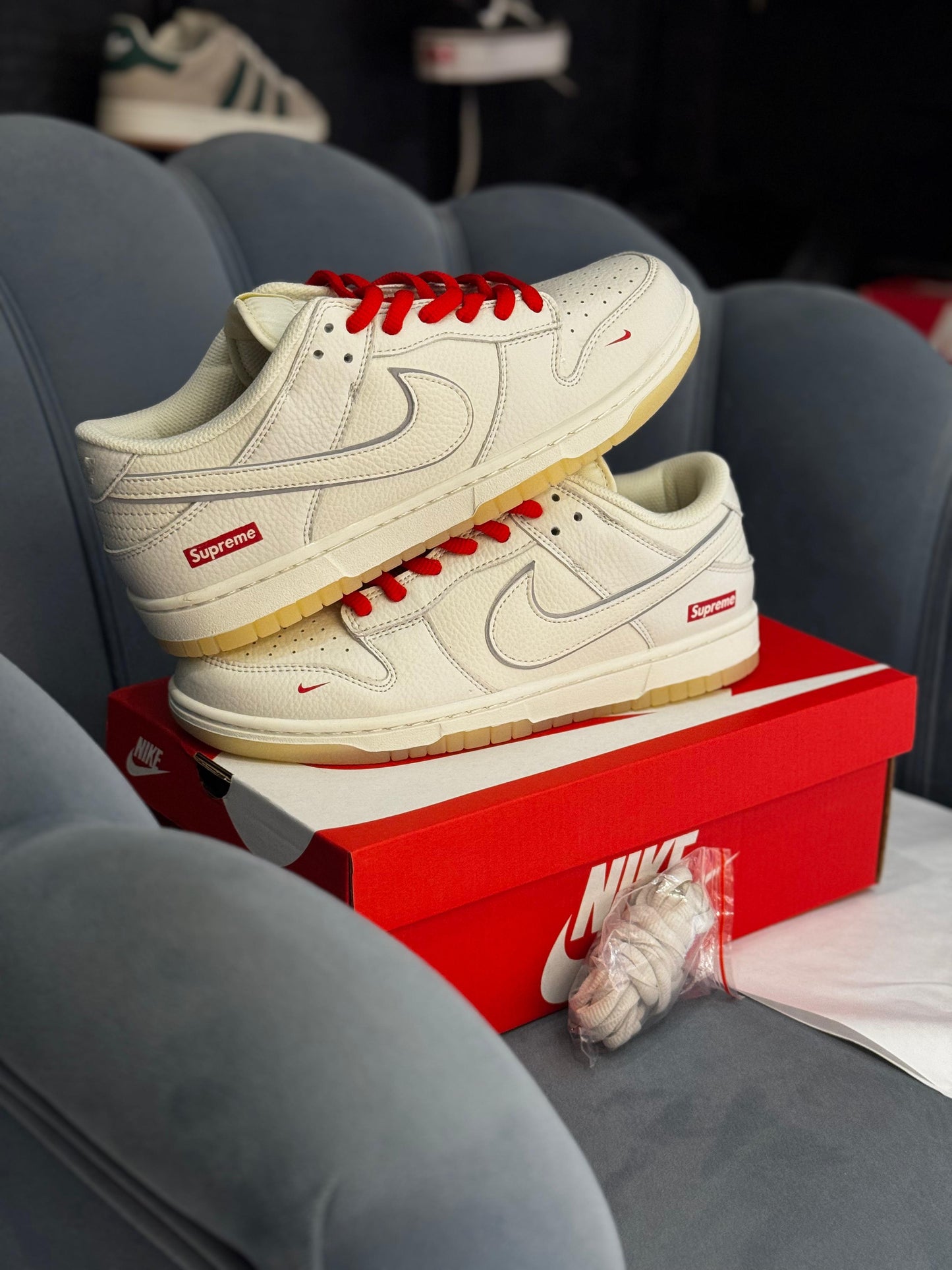 Nike sb dunk x supreme white red radium