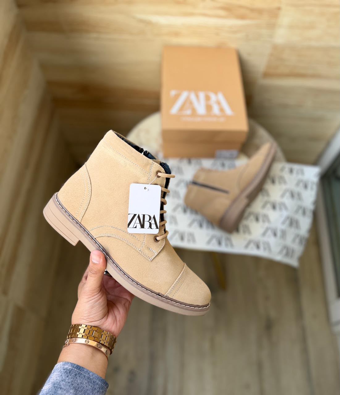 Zara stitched mid ankle zip suede leather boots