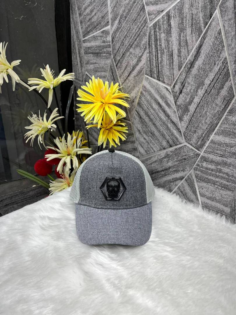 Philipp Plein Light Grey Front Skull Logo Premium Unisex Cap With Safety Box