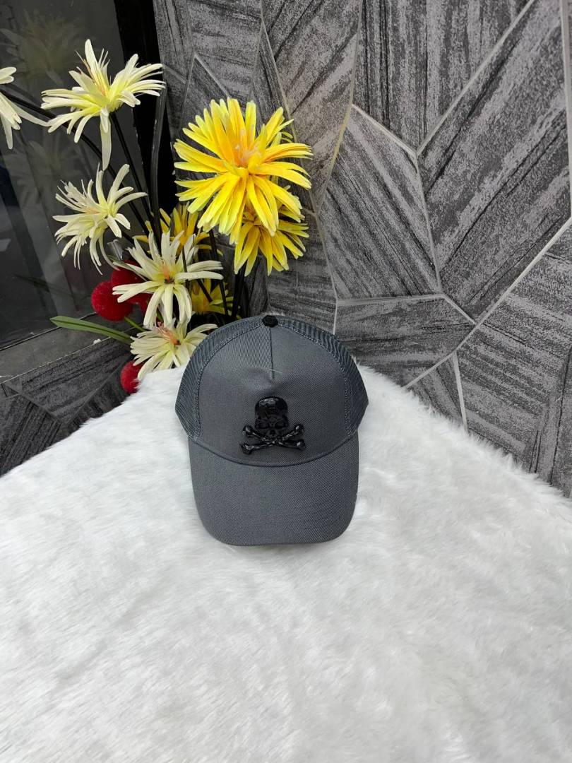 Philipp Plein Grey Front Skull Logo Premium Unisex Cap With Safety Box