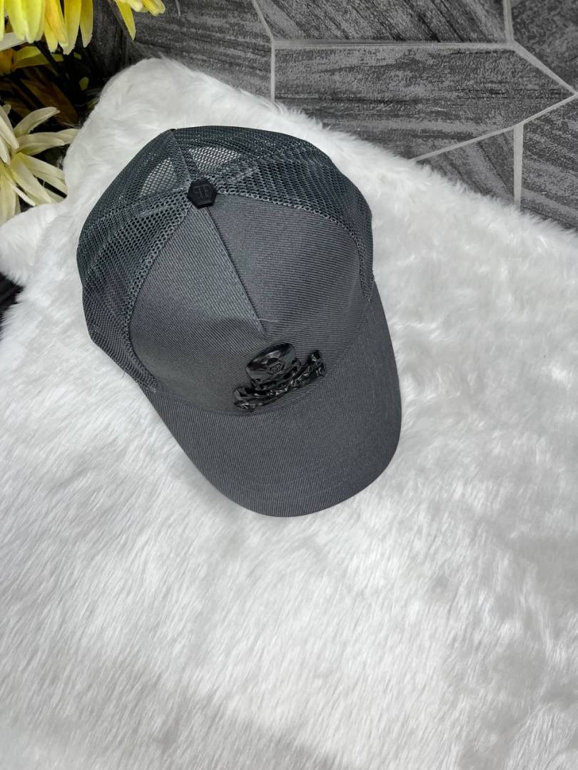 Philipp Plein Grey Front Skull Logo Premium Unisex Cap With Safety Box