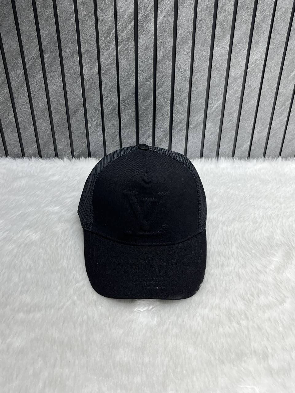 Louis_Vuitton_All_Black_Big_Front_Logo_Net_Premium_Unisex_Cap_With_Safety_Box