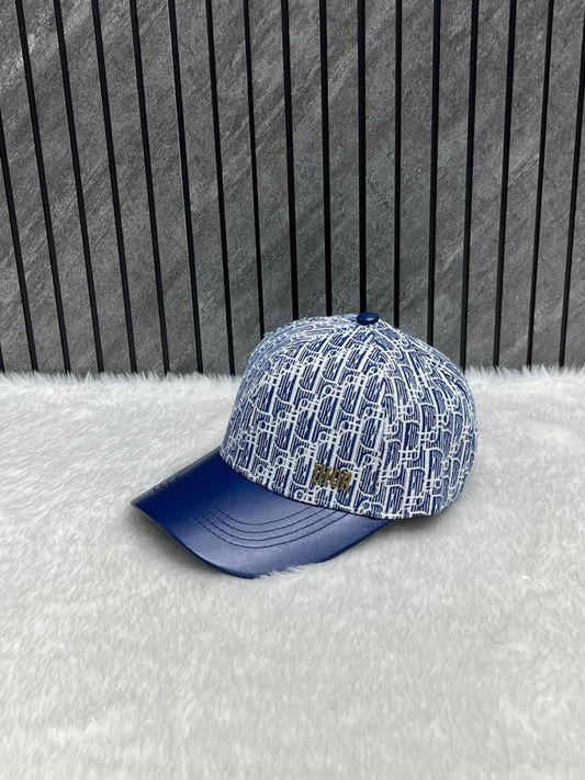 Dior_All_Blue_Monogram_Premium_Small_Side_Logo_Leather_Unisex_Cap_With_Safety_Box