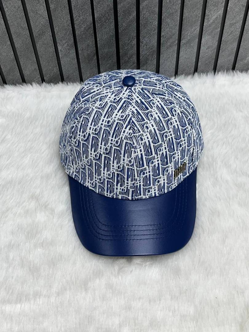 Dior_All_Blue_Monogram_Premium_Small_Side_Logo_Leather_Unisex_Cap_With_Safety_Box