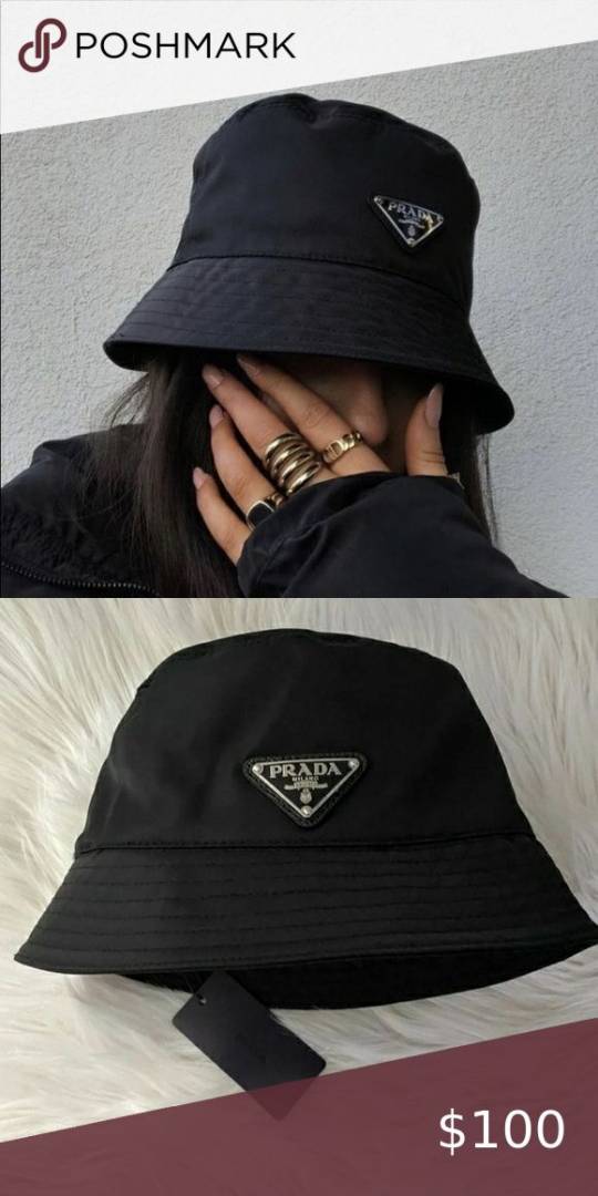 Prada_Nylon_Premium_Unisex_Black_Bucket_Hat_With_Safety_Box