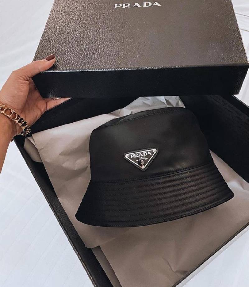 Prada_Nylon_Premium_Unisex_Black_Bucket_Hat_With_Safety_Box