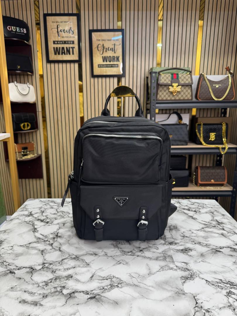 Prada Saffiano Re-Nylon Unisex Backpack (2022-Black)