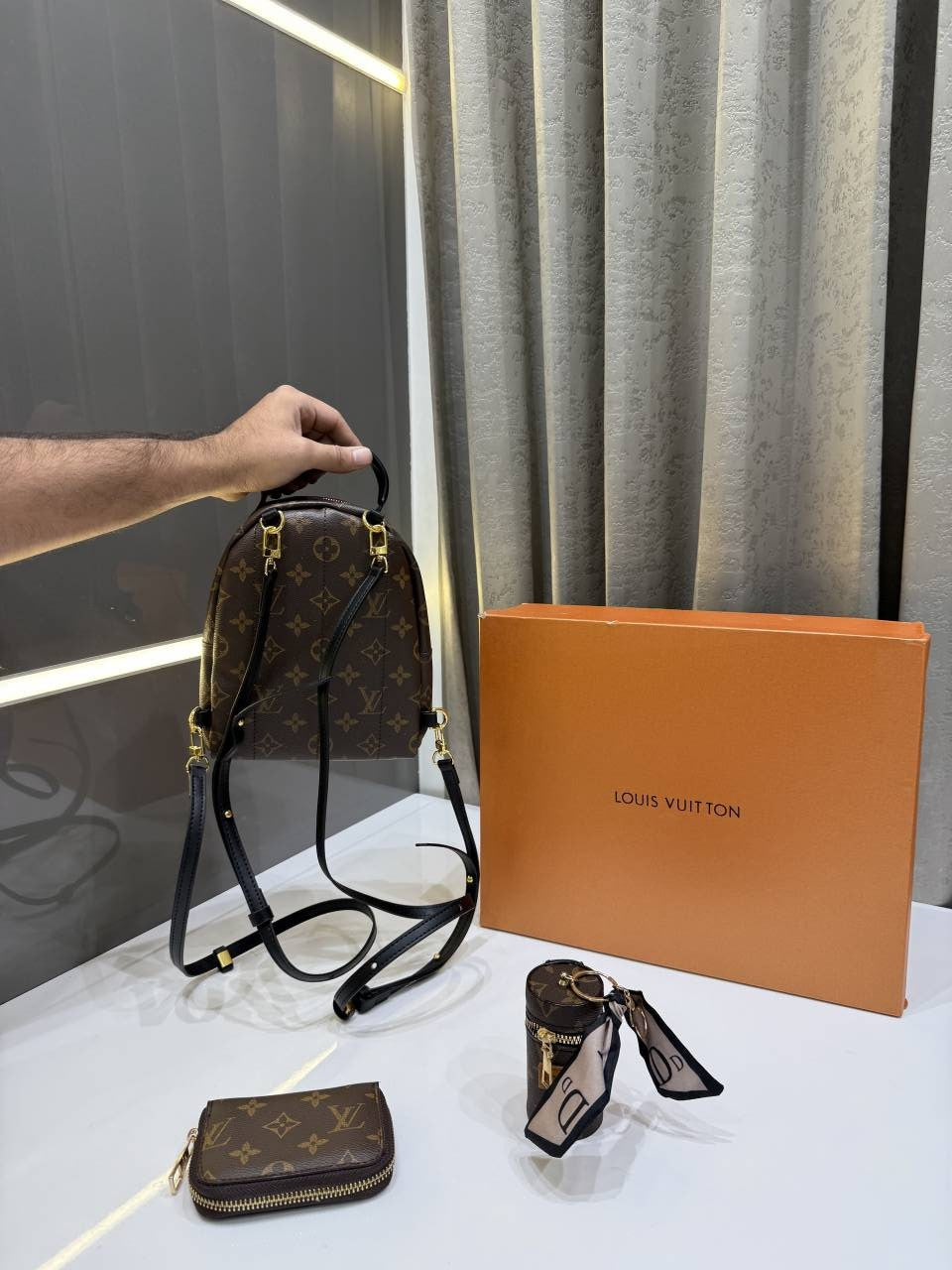 LOUIS VUITTON BROWN PREMIUM GIFT SET BAGPACK WITH OG BOX & PACKING