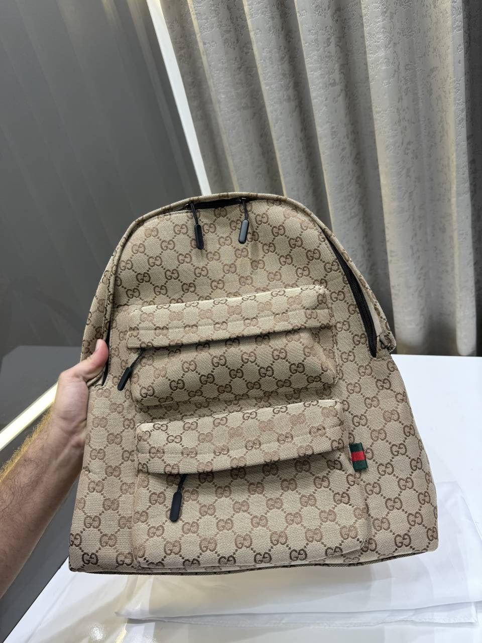 GUCCI BEIGE MONOGRAM PREMIUM CLASSIC UNISEX BAGPACK WITH OG DUST BAG & CARD