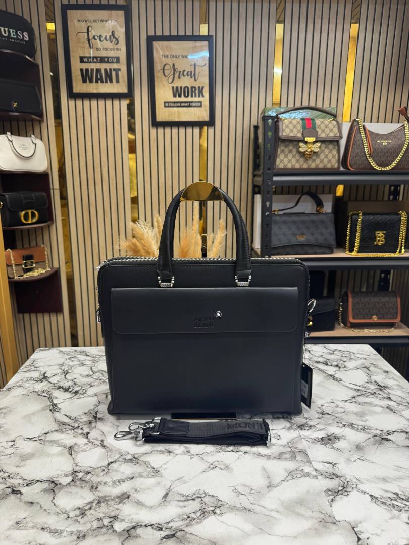 Mont Blanc Flap Premium Quality Laptop Bag With Strap With Two Compartments (Black)