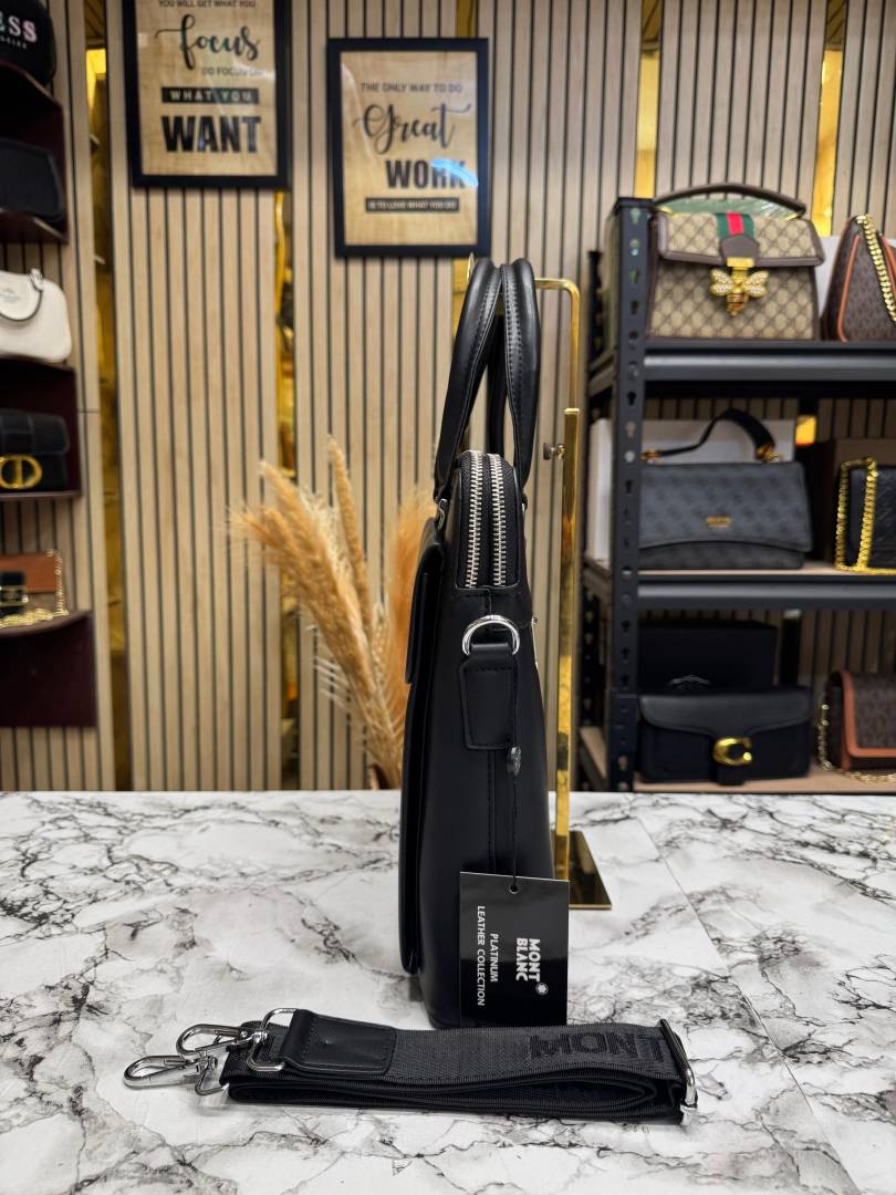 Mont Blanc Flap Premium Quality Laptop Bag With Strap With Two Compartments (Black)