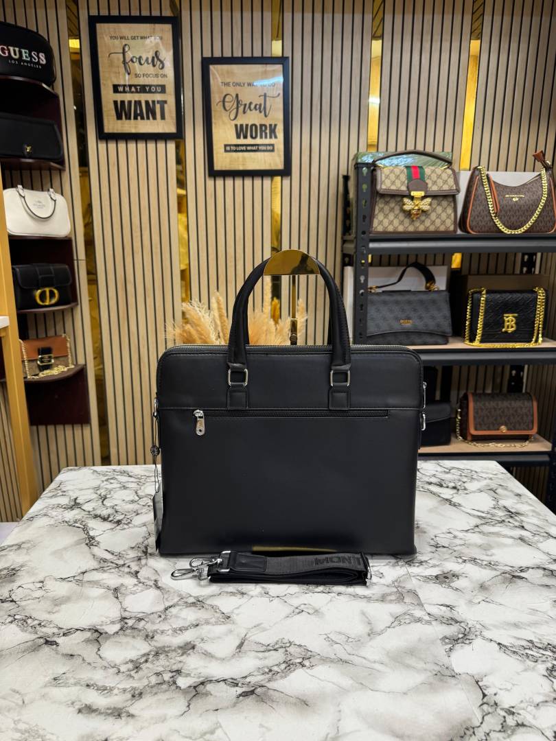 Mont Blanc Flap Premium Quality Laptop Bag With Strap With Two Compartments (Black)