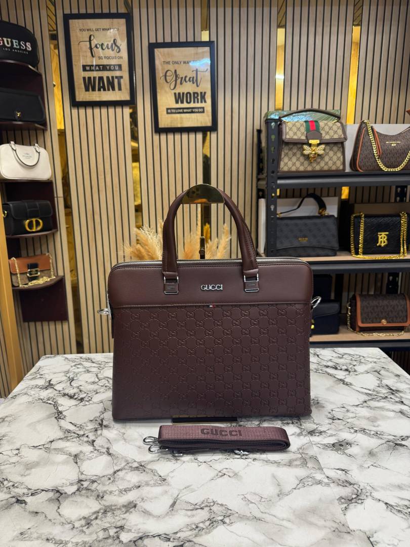 GUCCI CLASSIC EMBOSSED LAPTOP WITH SLING PREMIUM QUALITY (BROWN)