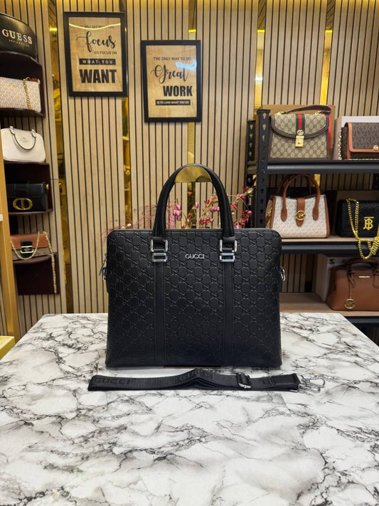 Gucci GG Embossed Premium Quality Laptop Bag With Strap (Black)