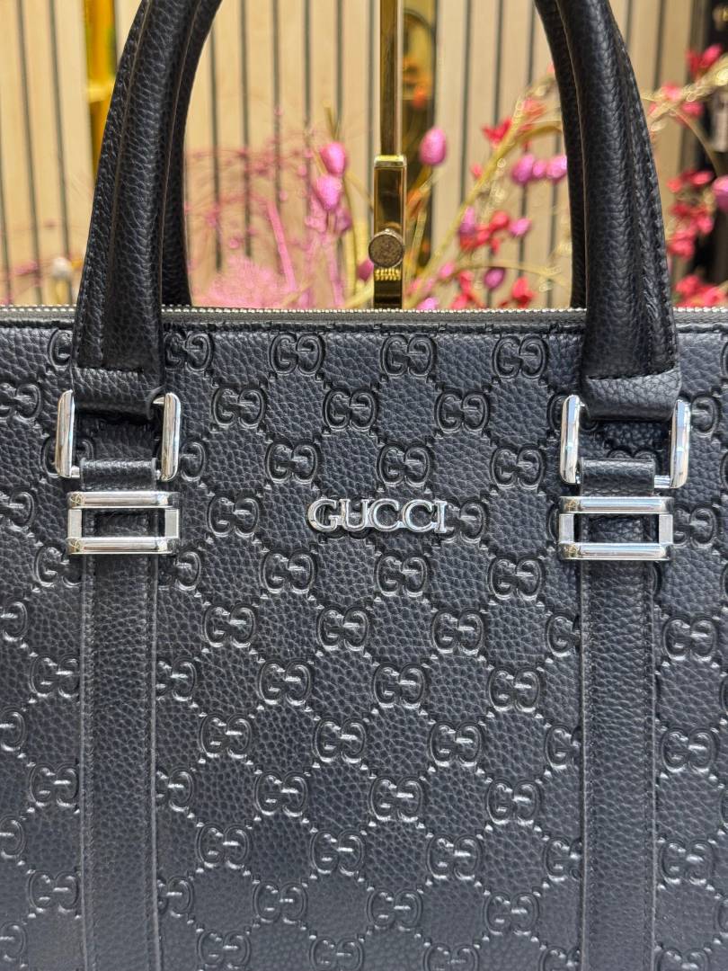 Gucci GG Embossed Premium Quality Laptop Bag With Strap (Black)