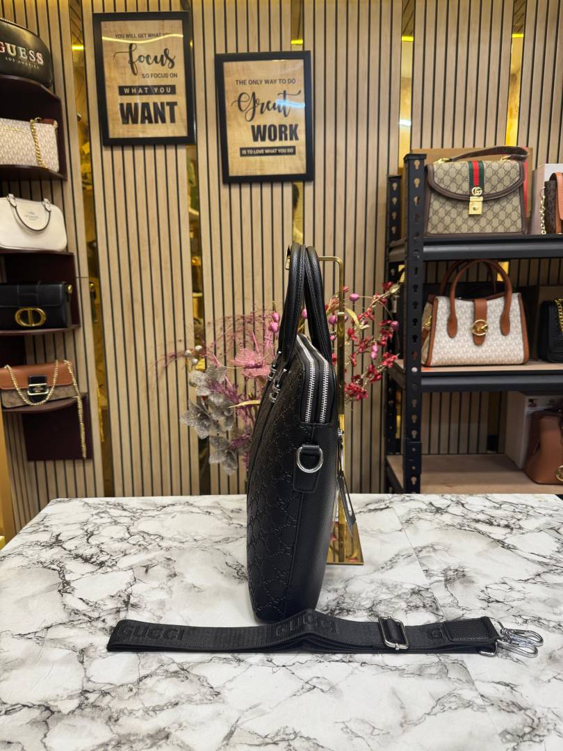 Gucci GG Embossed Premium Quality Laptop Bag With Strap (Black)