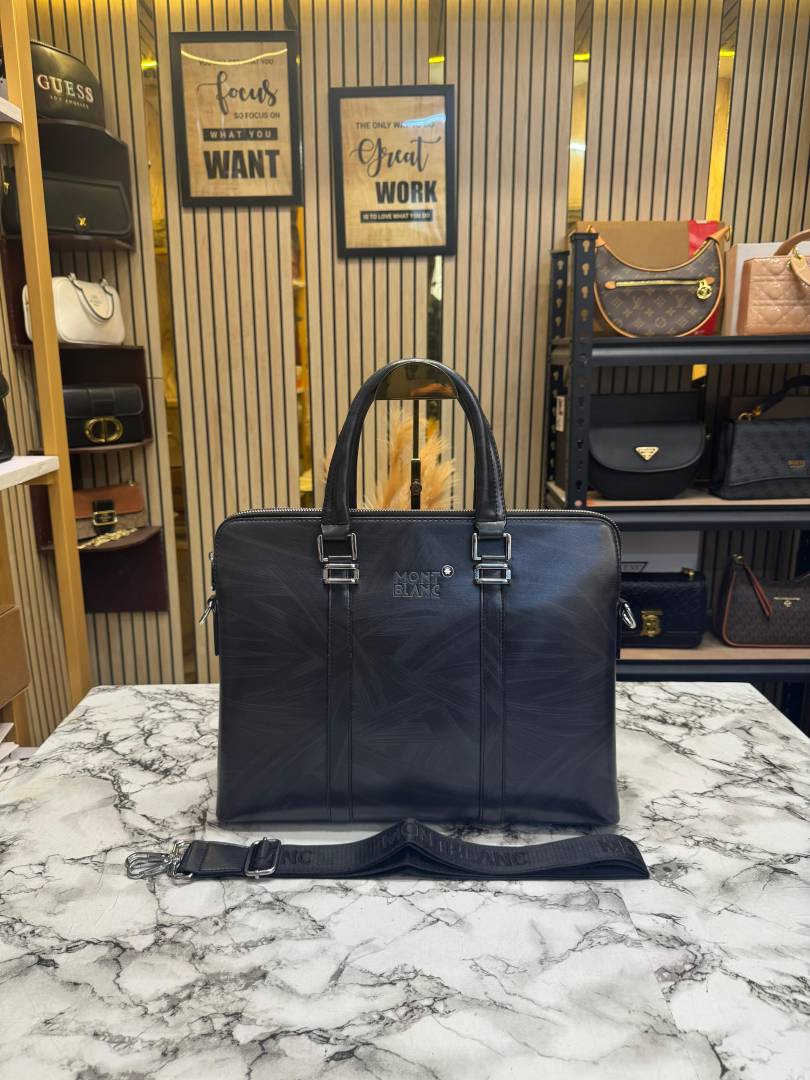 Mont Blanc Polished Premium Quality Laptop Bag With Strap (Black)