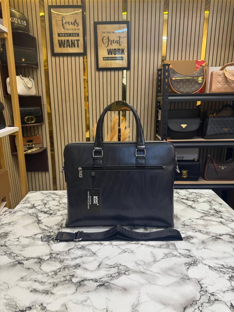 Mont Blanc Polished Premium Quality Laptop Bag With Strap (Black)