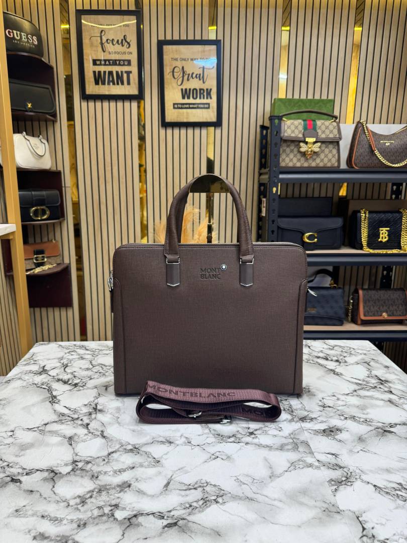 Mont blanc Elegant Brown Leather Premium Quality Laptop Bag