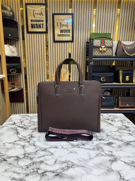 Mont blanc Elegant Brown Leather Premium Quality Laptop Bag