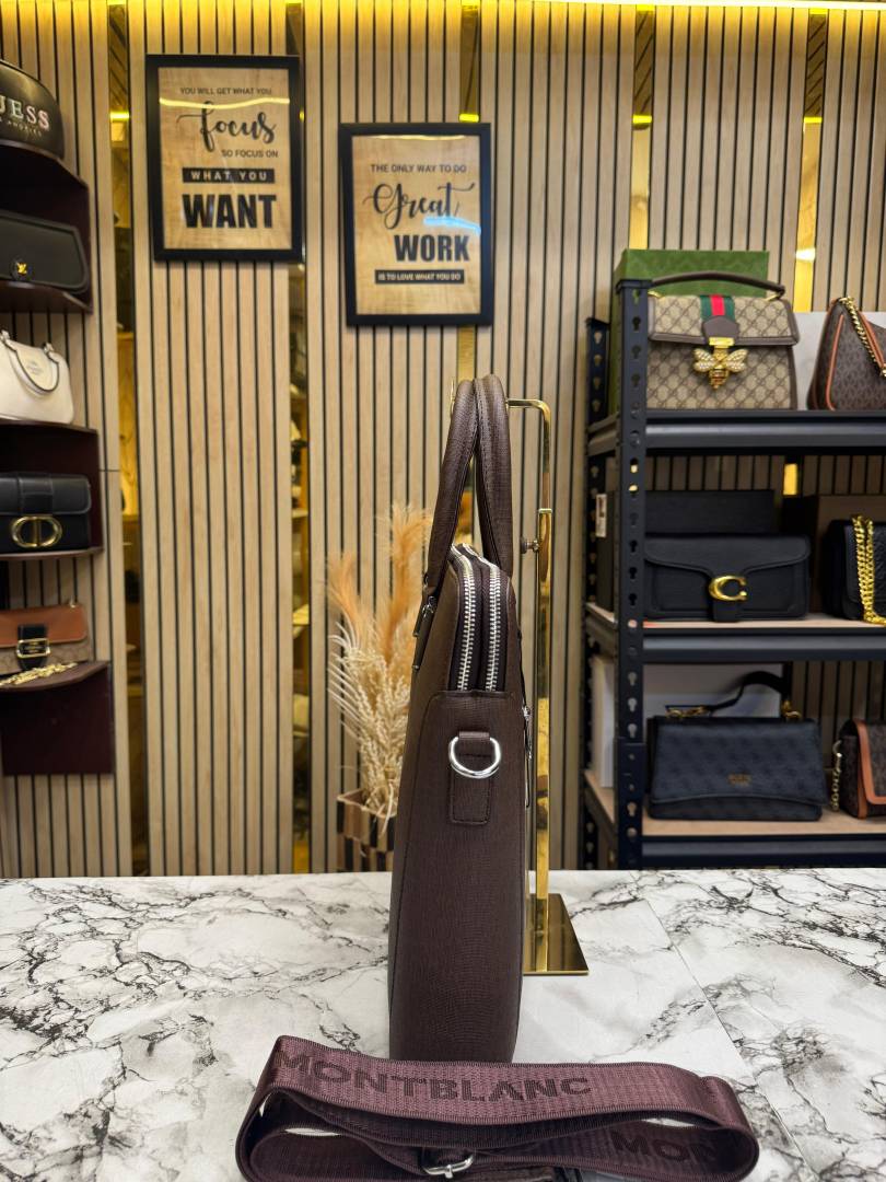 Mont blanc Elegant Brown Leather Premium Quality Laptop Bag