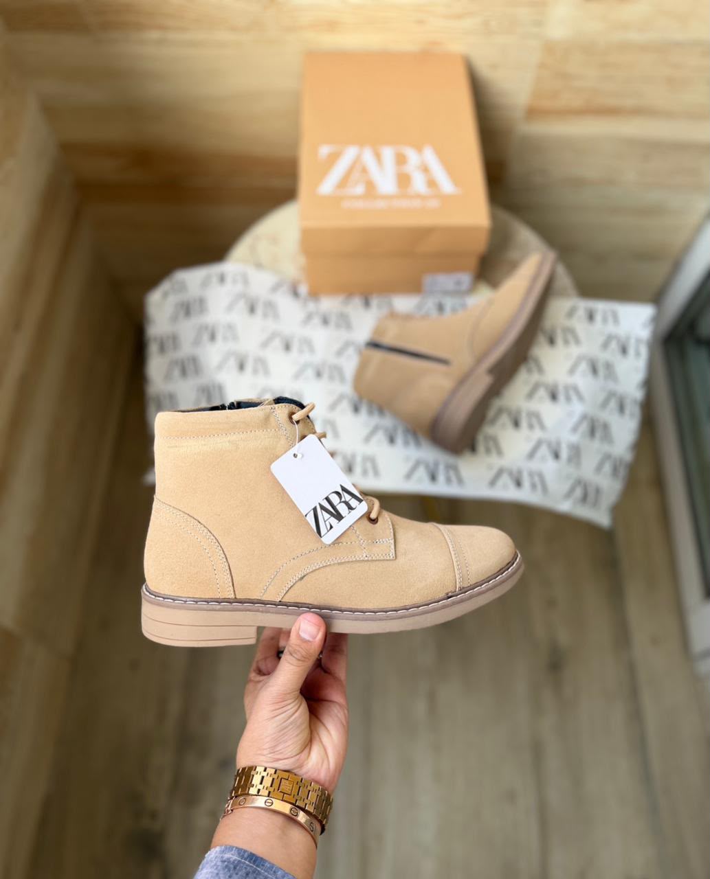 Zara stitched mid ankle zip suede leather boots