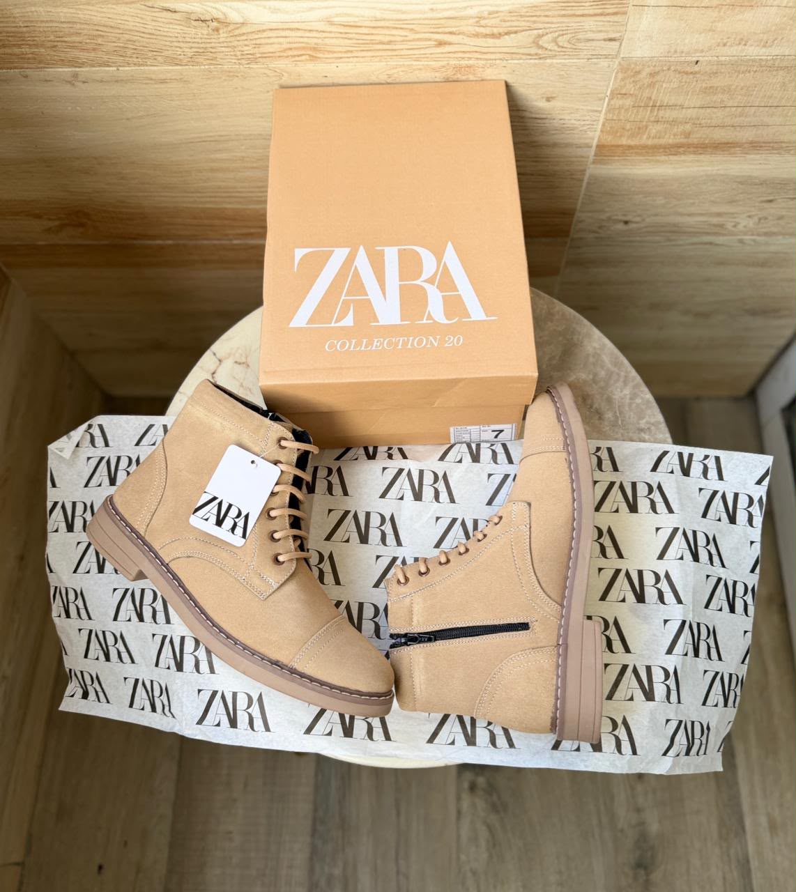 Zara stitched mid ankle zip suede leather boots