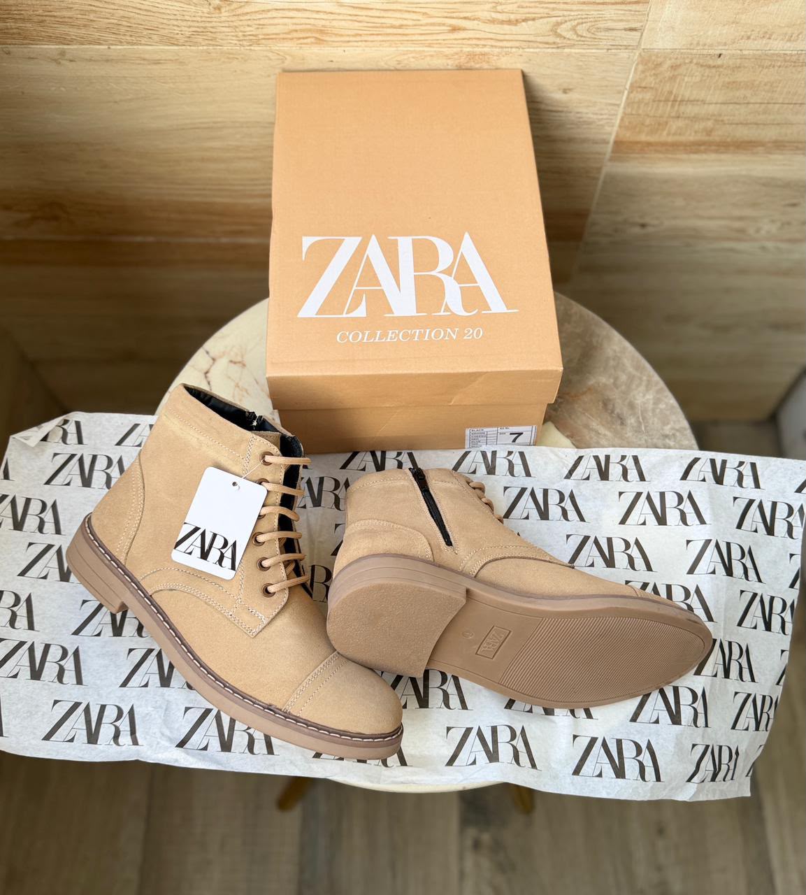 Zara stitched mid ankle zip suede leather boots